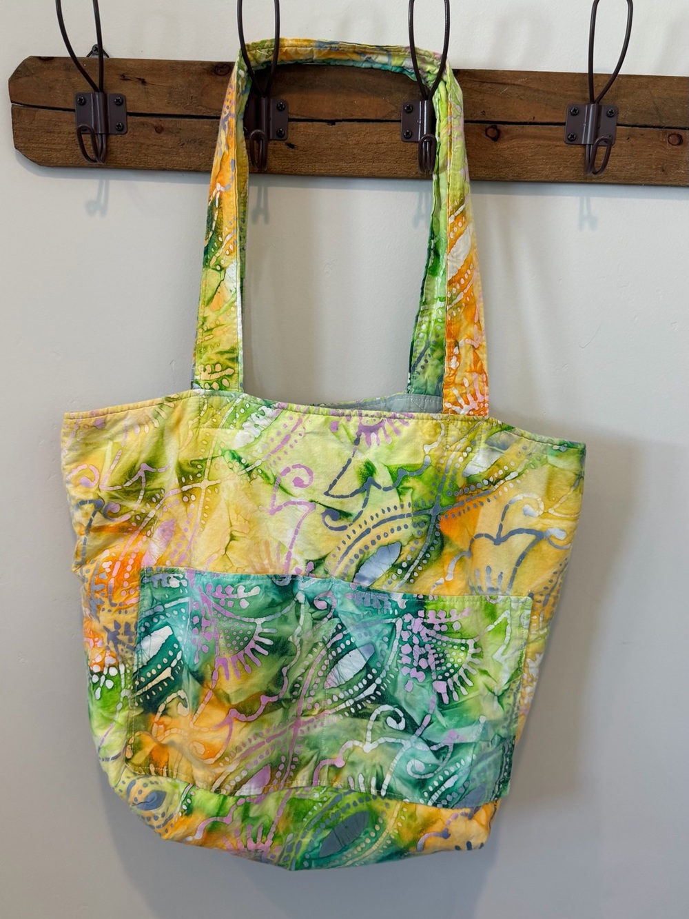 Handmade Vibrant Batik Multi-Color Tote Bag - Yellow & Green